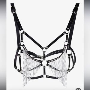 Black Strappy Harness with Silver Chains